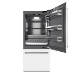 ZLINE 36 In. 19.8 Cu. Ft. Built-In Bottom Freezer Refrigerator With Water Dispenser And Ice Maker In White Matte With Graphite Gray Interior (GRBIT-WM-36)(Zline 36 Built In Refrigerator White Matte Graphite Gray Grbit Wm 36) 14 ZLINE 36 In. 19.8 Cu. Ft. Built-In Bottom Freezer Refrigerator With Water Dispenser And Ice Maker In White Matte With Graphite Gray Interior (GRBIT-WM-36)(Zline 36 Built In Refrigerator White Matte Graphite Gray Grbit Wm 36) -Induction Cooktop Store zline built in white matte refrigerator GRBIT WM 36 front open freezer closed