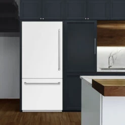 ZLINE 36 In. 19.8 Cu. Ft. Built-In Bottom Freezer Refrigerator With Water Dispenser And Ice Maker In White Matte With Graphite Gray Interior (GRBIT-WM-36)(Zline 36 Built In Refrigerator White Matte Graphite Gray Grbit Wm 36) 13 ZLINE 36 In. 19.8 Cu. Ft. Built-In Bottom Freezer Refrigerator With Water Dispenser And Ice Maker In White Matte With Graphite Gray Interior (GRBIT-WM-36)(Zline 36 Built In Refrigerator White Matte Graphite Gray Grbit Wm 36) -Induction Cooktop Store zline built in white matte refrigerator GRBIT WM 36 lifestyle