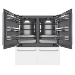 ZLINE 72 In. 39.6 Cu. Ft. French Door Built-In Bottom Freezer Refrigerator With Water Dispensers And Ice Makers In White Matte With Graphite Gray Interior (GRBIT-WM-72)(Zline 72 Built In Refrigerator White Matte Graphite Gray Grbit Wm 72) -Induction Cooktop Store zline built in white matte refrigerator GRBIT WM 72 front open freezer open