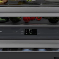 ZLINE 72 In. 39.6 Cu. Ft. French Door Built-In Bottom Freezer Refrigerator With Water Dispensers And Ice Makers In White Matte With Graphite Gray Interior (GRBIT-WM-72)(Zline 72 Built In Refrigerator White Matte Graphite Gray Grbit Wm 72) -Induction Cooktop Store zline built in white matte refrigerator GRBIT WM 72 touchpanel food