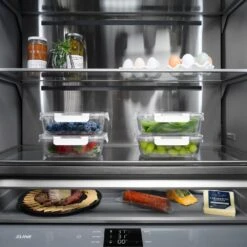 ZLINE 30 In. 16.1 Cu. Ft. Built-In Bottom Freezer Refrigerator With Water Dispenser And Ice Maker In White Matte With Graphite Gray Interior (GRBIV-WM-30)(Zline 30 Built In Refrigerator White Matte Graphite Gray Grbiv Wm 30) -Induction Cooktop Store zline built in white matte refrigerator GRBIV WM 30 detail spacious storage