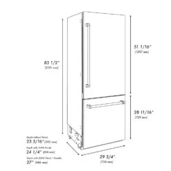 ZLINE 30 In. 16.1 Cu. Ft. Built-In Bottom Freezer Refrigerator With Water Dispenser And Ice Maker In White Matte With Graphite Gray Interior (GRBIV-WM-30)(Zline 30 Built In Refrigerator White Matte Graphite Gray Grbiv Wm 30) -Induction Cooktop Store zline built in white matte refrigerator GRBIV WM 30 dimensional