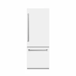 ZLINE 30 In. 16.1 Cu. Ft. Built-In Bottom Freezer Refrigerator With Water Dispenser And Ice Maker In White Matte With Graphite Gray Interior (GRBIV-WM-30)(Zline 30 Built In Refrigerator White Matte Graphite Gray Grbiv Wm 30) -Induction Cooktop Store zline built in white matte refrigerator GRBIV WM 30 front closed