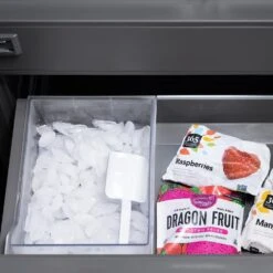 ZLINE 60 In. 32.2 Cu. Ft. French Door Built-In Bottom Freezer Refrigerator With Water Dispensers And Ice Makers In White Matte With Graphite Gray Interior (GRBIV-WM-60)(Zline 60 Built In Refrigerator White Matte Graphite Gray Grbiv Wm 60) -Induction Cooktop Store zline built in white matte refrigerator GRBIV WM 60 detail ice bin