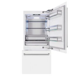 ZLINE 36 In. 19.8 Cu. Ft. Built-In Bottom Freezer Refrigerator With Water Dispenser And Ice Maker In White Matte (RBIT-WM-36)(Zline 36 Built In Refrigerator White Matte Rbit Wm 36) 14 ZLINE 36 In. 19.8 Cu. Ft. Built-In Bottom Freezer Refrigerator With Water Dispenser And Ice Maker In White Matte (RBIT-WM-36)(Zline 36 Built In Refrigerator White Matte Rbit Wm 36) -Induction Cooktop Store zline built in white matte refrigerator RBIT WM 36 front open freezer open