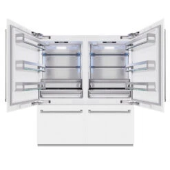 ZLINE 72 In. 39.6 Cu. Ft. French Door Built-In Bottom Freezer Refrigerator With Water Dispensers And Ice Makers In White Matte (RBIT-WM-72)(Zline 72 Built In Refrigerator White Matte Rbit Wm 72) -Induction Cooktop Store zline built in white matte refrigerator RBIT WM 72 front open freezer closed