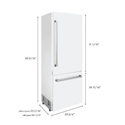ZLINE 30 In. 16.1 Cu. Ft. Built-In Bottom Freezer Refrigerator With Water Dispenser And Ice Maker In White Matte (RBIV-WM-30)(Zline 30 Built In Refrigerator White Matte Rbiv Wm 30) -Induction Cooktop Store zline built in white matte refrigerator RBIV WM 30 dimensional