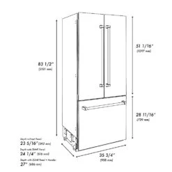ZLINE 36 In. 19.6 Cu. Ft. French Door Built-In Bottom Freezer Refrigerator With Water Dispenser And Ice Maker In White Matte (RBIV-WM-36)(Zline 36 Built In Refrigerator White Matte Rbiv Wm 36) 25 ZLINE 36 In. 19.6 Cu. Ft. French Door Built-In Bottom Freezer Refrigerator With Water Dispenser And Ice Maker In White Matte (RBIV-WM-36)(Zline 36 Built In Refrigerator White Matte Rbiv Wm 36) -Induction Cooktop Store zline built in white matte refrigerator RBIV WM 36 dimensional
