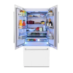 ZLINE 36 In. 19.6 Cu. Ft. French Door Built-In Bottom Freezer Refrigerator With Water Dispenser And Ice Maker In White Matte (RBIV-WM-36)(Zline 36 Built In Refrigerator White Matte Rbiv Wm 36) 16 ZLINE 36 In. 19.6 Cu. Ft. French Door Built-In Bottom Freezer Refrigerator With Water Dispenser And Ice Maker In White Matte (RBIV-WM-36)(Zline 36 Built In Refrigerator White Matte Rbiv Wm 36) -Induction Cooktop Store zline built in white matte refrigerator RBIV WM 36 front open food 43e18739 6e23 48eb 9fac bc72c618b90e