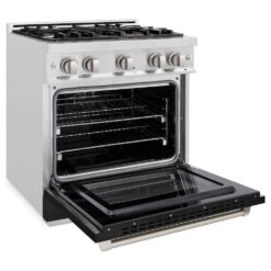 ZLINE 30 In. 4.2 Cu. Ft. Select Dual Fuel Range With 4 Burner Gas Cooktop And Electric Convection Oven In Satin Stainless Steel With Black Matte Door (HDRS-BLM-30)(Zline 30 Select Dual Fuel Range Satin Stainless Steel Black Matte Hdrs Blm 30) 16 ZLINE 30 In. 4.2 Cu. Ft. Select Dual Fuel Range With 4 Burner Gas Cooktop And Electric Convection Oven In Satin Stainless Steel With Black Matte Door (HDRS-BLM-30)(Zline 30 Select Dual Fuel Range Satin Stainless Steel Black Matte Hdrs Blm 30) -Induction Cooktop Store zline classic satin stainless steel black matte door dual fuel range HDRS BLM 30 main open