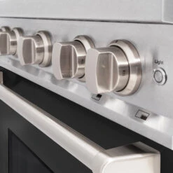 ZLINE 30 In. 4.2 Cu. Ft. Classic Dual Fuel Range With 4 Burner Gas Cooktop And Electric Convection Oven In Satin Stainless Steel With Black Matte Door (CDRS-BLM-30)(Zline 30 Classic Dual Fuel Range Satin Stainless Steel Black Matte Cdrs Blm 30) -Induction Cooktop Store zline classic satin stainless steel dual fuel range CDRS BLM 30 knob detail