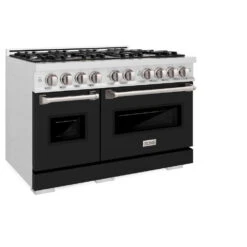 ZLINE 48 In. 6.7 Cu. Ft. Classic Double Oven Dual Fuel Range With 8 Burner Gas Cooktop In Satin Stainless Steel With Black Matte Doors (CDRS-BLM-48)(Zline 48 Classic Dual Fuel Range Satin Stainless Steel Black Matte Cdrs Blm 48) -Induction Cooktop Store zline classic satin stainless steel dual fuel range CDRS BLM 48 main