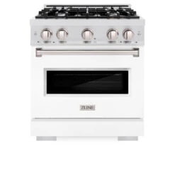 ZLINE 30 In. 4.2 Cu. Ft. Classic Dual Fuel Range With 4 Burner Gas Cooktop And Electric Convection Oven In Satin Stainless Steel With White Matte Door (CDRS-WM-30)(Zline 30 Classic Dual Fuel Range Satin Stainless Steel White Matte Cdrs Wm 30) -Induction Cooktop Store zline classic satin stainless steel dual fuel range CDRS WM 30 front