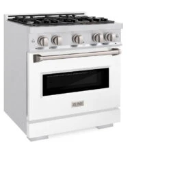 ZLINE 30 In. 4.2 Cu. Ft. Classic Dual Fuel Range With 4 Burner Gas Cooktop And Electric Convection Oven In Satin Stainless Steel With White Matte Door (CDRS-WM-30)(Zline 30 Classic Dual Fuel Range Satin Stainless Steel White Matte Cdrs Wm 30) -Induction Cooktop Store zline classic satin stainless steel dual fuel range CDRS WM 30 main