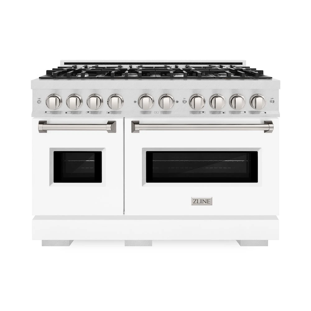 ZLINE 48 In. 6.7 Cu. Ft. Classic Double Oven Dual Fuel Range With 8 Burner Gas Cooktop In Satin Stainless Steel With White Matte Doors (CDRS-WM-48)(Zline 48 Classic Dual Fuel Range Satin Stainless Steel White Matte Cdrs Wm 48) 2 ZLINE 48 In. 6.7 Cu. Ft. Classic Double Oven Dual Fuel Range With 8 Burner Gas Cooktop In Satin Stainless Steel With White Matte Doors (CDRS-WM-48)(Zline 48 Classic Dual Fuel Range Satin Stainless Steel White Matte Cdrs Wm 48) - Image 2