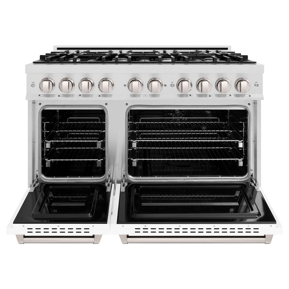 ZLINE 48 In. 6.7 Cu. Ft. Classic Double Oven Dual Fuel Range With 8 Burner Gas Cooktop In Satin Stainless Steel With White Matte Doors (CDRS-WM-48)(Zline 48 Classic Dual Fuel Range Satin Stainless Steel White Matte Cdrs Wm 48) 4 ZLINE 48 In. 6.7 Cu. Ft. Classic Double Oven Dual Fuel Range With 8 Burner Gas Cooktop In Satin Stainless Steel With White Matte Doors (CDRS-WM-48)(Zline 48 Classic Dual Fuel Range Satin Stainless Steel White Matte Cdrs Wm 48) - Image 4