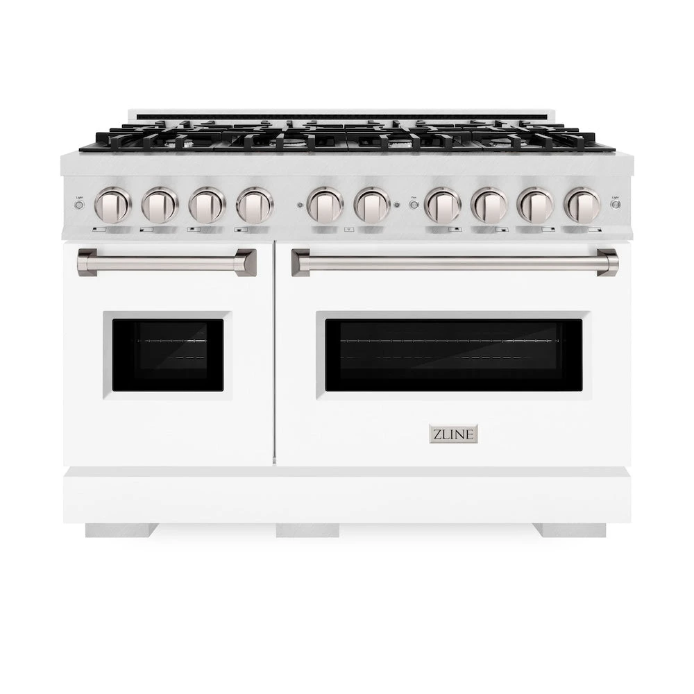 ZLINE 48 In. 6.7 Cu. Ft. Classic Double Oven Dual Fuel Range With 8 Burner Gas Cooktop In Satin Stainless Steel With White Matte Doors (CDRS-WM-48)(Zline 48 Classic Dual Fuel Range Satin Stainless Steel White Matte Cdrs Wm 48) 3 ZLINE 48 In. 6.7 Cu. Ft. Classic Double Oven Dual Fuel Range With 8 Burner Gas Cooktop In Satin Stainless Steel With White Matte Doors (CDRS-WM-48)(Zline 48 Classic Dual Fuel Range Satin Stainless Steel White Matte Cdrs Wm 48) - Image 3