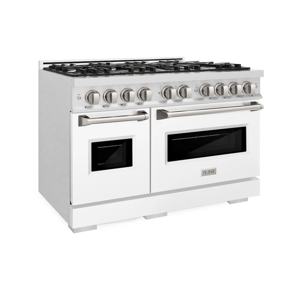 ZLINE 48 In. 6.7 Cu. Ft. Classic Double Oven Dual Fuel Range With 8 Burner Gas Cooktop In Satin Stainless Steel With White Matte Doors (CDRS-WM-48)(Zline 48 Classic Dual Fuel Range Satin Stainless Steel White Matte Cdrs Wm 48) 1 ZLINE 48 In. 6.7 Cu. Ft. Classic Double Oven Dual Fuel Range With 8 Burner Gas Cooktop In Satin Stainless Steel With White Matte Doors (CDRS-WM-48)(Zline 48 Classic Dual Fuel Range Satin Stainless Steel White Matte Cdrs Wm 48)