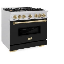 ZLINE Autograph Edition 36 In. 5.2 Cu. Ft. Classic Dual Fuel Range With 6 Burner Gas Cooktop And Electric Convection Oven In Satin Stainless Steel With Black Matte Door And Champagne Bronze Accents (CDRSZ-BLM-36-CB)(Zline Autograph Edition 36 Classic Dual Fuel Range Satin Stainless Steel Black Matte Champagne Bronze Cdrsz Blm 36 Cb) -Induction Cooktop Store zline classic satin stainless steel dual fuel range autograph edition champagne bronze CDRSZ BLM 36 CB main 99e4057e 5635 4c62 b81e 690fdf076eb3