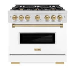 ZLINE Autograph Edition 36 In. 5.2 Cu. Ft. Classic Dual Fuel Range With 6 Burner Gas Cooktop And Electric Convection Oven In Satin Stainless Steel With White Matte Door And Champagne Bronze Accents (CDRSZ-WM-36-CB)(Zline Autograph Edition 36 Classic Dual Fuel Range Satin Stainless Steel White Matte Champagne Bronze Cdrsz Wm 36 Cb) 14 ZLINE Autograph Edition 36 In. 5.2 Cu. Ft. Classic Dual Fuel Range With 6 Burner Gas Cooktop And Electric Convection Oven In Satin Stainless Steel With White Matte Door And Champagne Bronze Accents (CDRSZ-WM-36-CB)(Zline Autograph Edition 36 Classic Dual Fuel Range Satin Stainless Steel White Matte Champagne Bronze Cdrsz Wm 36 Cb) -Induction Cooktop Store zline classic satin stainless steel dual fuel range autograph edition champagne bronze CDRSZ WM 36 CB front