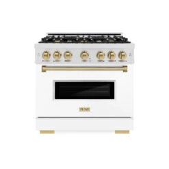 ZLINE Autograph Edition 36 In. 5.2 Cu. Ft. Classic Dual Fuel Range With 6 Burner Gas Cooktop And Electric Convection Oven In Satin Stainless Steel With White Matte Door And Champagne Bronze Accents (CDRSZ-WM-36-CB)(Zline Autograph Edition 36 Classic Dual Fuel Range Satin Stainless Steel White Matte Champagne Bronze Cdrsz Wm 36 Cb) 15 ZLINE Autograph Edition 36 In. 5.2 Cu. Ft. Classic Dual Fuel Range With 6 Burner Gas Cooktop And Electric Convection Oven In Satin Stainless Steel With White Matte Door And Champagne Bronze Accents (CDRSZ-WM-36-CB)(Zline Autograph Edition 36 Classic Dual Fuel Range Satin Stainless Steel White Matte Champagne Bronze Cdrsz Wm 36 Cb) -Induction Cooktop Store zline classic satin stainless steel dual fuel range autograph edition champagne bronze CDRSZ WM 36 CB front hero
