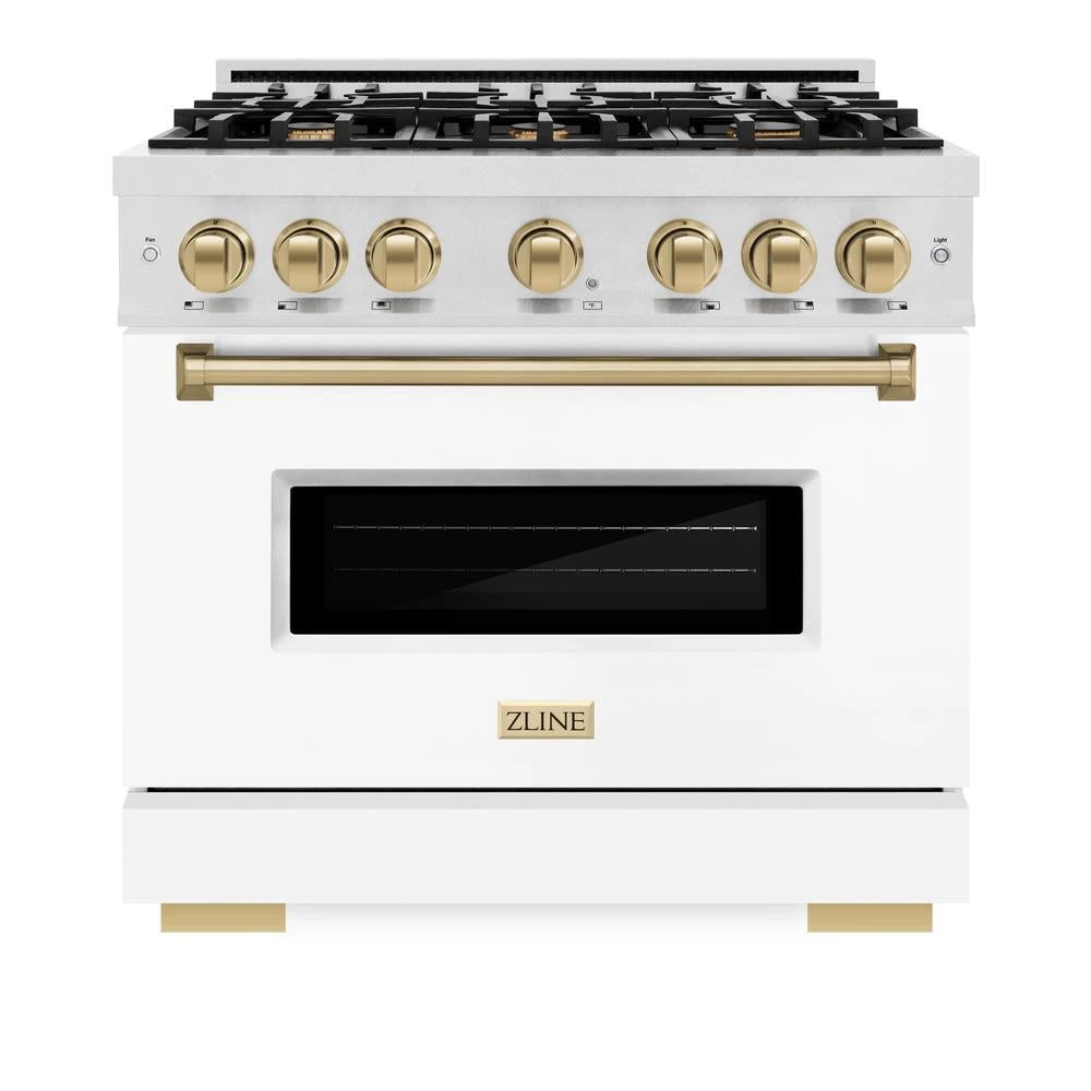 ZLINE Autograph Edition 36 In. 5.2 Cu. Ft. Classic Dual Fuel Range With 6 Burner Gas Cooktop And Electric Convection Oven In Satin Stainless Steel With White Matte Door And Champagne Bronze Accents (CDRSZ-WM-36-CB)(Zline Autograph Edition 36 Classic Dual Fuel Range Satin Stainless Steel White Matte Champagne Bronze Cdrsz Wm 36 Cb) 3 ZLINE Autograph Edition 36 In. 5.2 Cu. Ft. Classic Dual Fuel Range With 6 Burner Gas Cooktop And Electric Convection Oven In Satin Stainless Steel With White Matte Door And Champagne Bronze Accents (CDRSZ-WM-36-CB)(Zline Autograph Edition 36 Classic Dual Fuel Range Satin Stainless Steel White Matte Champagne Bronze Cdrsz Wm 36 Cb) - Image 3