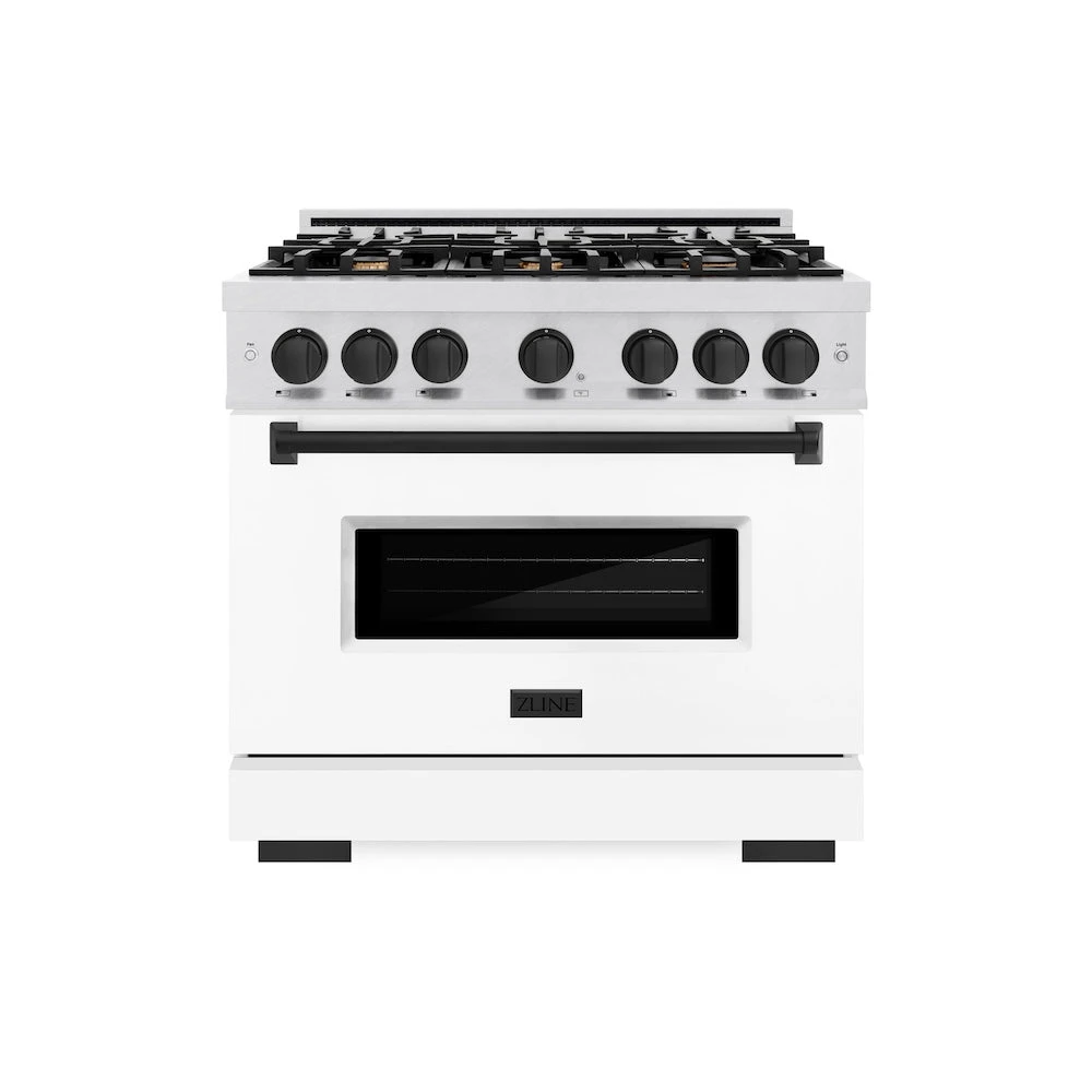ZLINE Autograph Edition 36 In. 5.2 Cu. Ft. Classic Dual Fuel Range With 6 Burner Gas Cooktop And Electric Convection Oven In Satin Stainless Steel With White Matte Door And Matte Black Accents (CDRSZ-WM-36-MB)(Zline Autograph Edition 36 Classic Dual Fuel Range Satin Stainless Steel White Matte Matte Black Cdrsz Wm 36 Mb) 2 ZLINE Autograph Edition 36 In. 5.2 Cu. Ft. Classic Dual Fuel Range With 6 Burner Gas Cooktop And Electric Convection Oven In Satin Stainless Steel With White Matte Door And Matte Black Accents (CDRSZ-WM-36-MB)(Zline Autograph Edition 36 Classic Dual Fuel Range Satin Stainless Steel White Matte Matte Black Cdrsz Wm 36 Mb) - Image 2