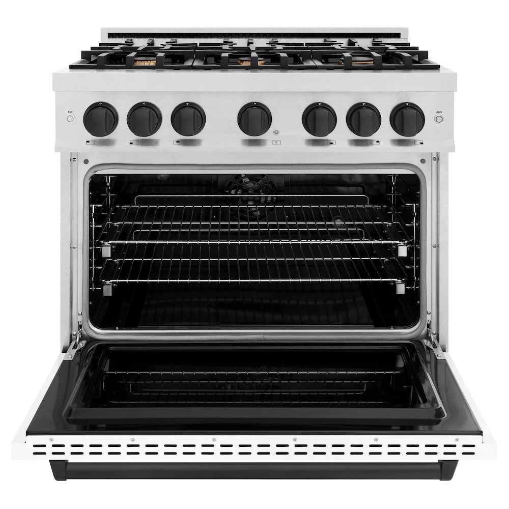 ZLINE Autograph Edition 36 In. 5.2 Cu. Ft. Classic Dual Fuel Range With 6 Burner Gas Cooktop And Electric Convection Oven In Satin Stainless Steel With White Matte Door And Matte Black Accents (CDRSZ-WM-36-MB)(Zline Autograph Edition 36 Classic Dual Fuel Range Satin Stainless Steel White Matte Matte Black Cdrsz Wm 36 Mb) 3 ZLINE Autograph Edition 36 In. 5.2 Cu. Ft. Classic Dual Fuel Range With 6 Burner Gas Cooktop And Electric Convection Oven In Satin Stainless Steel With White Matte Door And Matte Black Accents (CDRSZ-WM-36-MB)(Zline Autograph Edition 36 Classic Dual Fuel Range Satin Stainless Steel White Matte Matte Black Cdrsz Wm 36 Mb) - Image 3