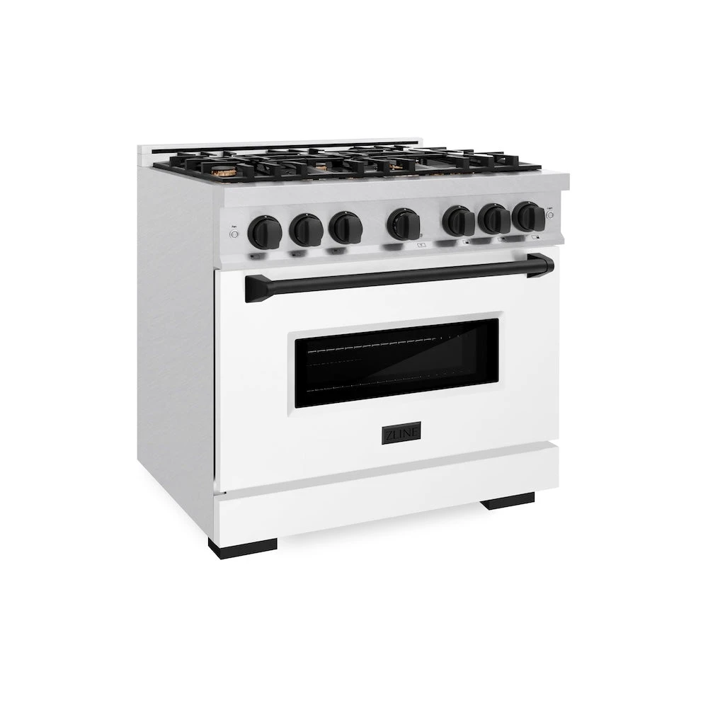 ZLINE Autograph Edition 36 In. 5.2 Cu. Ft. Classic Dual Fuel Range With 6 Burner Gas Cooktop And Electric Convection Oven In Satin Stainless Steel With White Matte Door And Matte Black Accents (CDRSZ-WM-36-MB)(Zline Autograph Edition 36 Classic Dual Fuel Range Satin Stainless Steel White Matte Matte Black Cdrsz Wm 36 Mb) 1 ZLINE Autograph Edition 36 In. 5.2 Cu. Ft. Classic Dual Fuel Range With 6 Burner Gas Cooktop And Electric Convection Oven In Satin Stainless Steel With White Matte Door And Matte Black Accents (CDRSZ-WM-36-MB)(Zline Autograph Edition 36 Classic Dual Fuel Range Satin Stainless Steel White Matte Matte Black Cdrsz Wm 36 Mb)