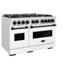 ZLINE Autograph Edition 48 In. 6.7 Cu. Ft. Classic Double Oven Dual Fuel Range With 8 Burner Gas Cooktop In Satin Stainless Steel With White Matte Doors And Matte Black Accents (CDRSZ-WM-48-MB)(Zline Autograph Edition 48 Classic Dual Fuel Range Satin Stainless Steel White Matte Matte Black Cdrsz Wm 48 Mb) -Induction Cooktop Store zline classic satin stainless steel dual fuel range autograph edition matte black CDRSZ WM 48 MB main