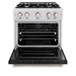 ZLINE 30 In. 4.2 Cu. Ft. Classic Gas Range With 4 Burner Cooktop And Convection Gas Oven In Satin Stainless Steel With Black Matte Door (CGRS-BLM-30)(Zline 30 Classic Gas Range Satin Stainless Steel Black Matte Cgrs Blm 30) 16 ZLINE 30 In. 4.2 Cu. Ft. Classic Gas Range With 4 Burner Cooktop And Convection Gas Oven In Satin Stainless Steel With Black Matte Door (CGRS-BLM-30)(Zline 30 Classic Gas Range Satin Stainless Steel Black Matte Cgrs Blm 30) -Induction Cooktop Store zline classic satin stainless steel gas range CGRS BLM 30 front open