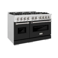 ZLINE 48 In. 6.7 Cu. Ft. Classic Double Oven Gas Range With 8 Burner Cooktop In Satin Stainless Steel With Black Matte Doors (CGRS-BLM-48)(Zline 48 Classic Gas Range Satin Stainless Steel Black Matte Cgrs Blm 48)