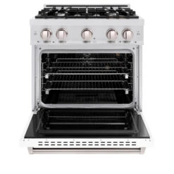 ZLINE 30 In. 4.2 Cu. Ft. Classic Gas Range With 4 Burner Cooktop And Convection Gas Oven In Satin Stainless Steel With White Matte Door (CGRS-WM-30)(Zline 30 Classic Gas Range Satin Stainless Steel White Matte Cgrs Wm 30) 16 ZLINE 30 In. 4.2 Cu. Ft. Classic Gas Range With 4 Burner Cooktop And Convection Gas Oven In Satin Stainless Steel With White Matte Door (CGRS-WM-30)(Zline 30 Classic Gas Range Satin Stainless Steel White Matte Cgrs Wm 30) -Induction Cooktop Store zline classic satin stainless steel gas range CGRS WM 30 front open
