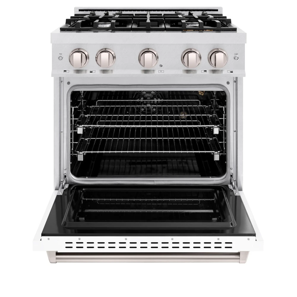 ZLINE 30 In. 4.2 Cu. Ft. Classic Gas Range With 4 Burner Cooktop And Convection Gas Oven In Satin Stainless Steel With White Matte Door (CGRS-WM-30)(Zline 30 Classic Gas Range Satin Stainless Steel White Matte Cgrs Wm 30) 3 ZLINE 30 In. 4.2 Cu. Ft. Classic Gas Range With 4 Burner Cooktop And Convection Gas Oven In Satin Stainless Steel With White Matte Door (CGRS-WM-30)(Zline 30 Classic Gas Range Satin Stainless Steel White Matte Cgrs Wm 30) - Image 3