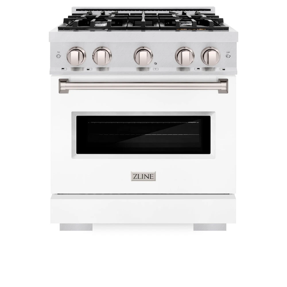 ZLINE 30 In. 4.2 Cu. Ft. Classic Gas Range With 4 Burner Cooktop And Convection Gas Oven In Satin Stainless Steel With White Matte Door (CGRS-WM-30)(Zline 30 Classic Gas Range Satin Stainless Steel White Matte Cgrs Wm 30) 4 ZLINE 30 In. 4.2 Cu. Ft. Classic Gas Range With 4 Burner Cooktop And Convection Gas Oven In Satin Stainless Steel With White Matte Door (CGRS-WM-30)(Zline 30 Classic Gas Range Satin Stainless Steel White Matte Cgrs Wm 30) - Image 4