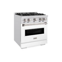 ZLINE 30 In. 4.2 Cu. Ft. Classic Gas Range With 4 Burner Cooktop And Convection Gas Oven In Satin Stainless Steel With White Matte Door (CGRS-WM-30)(Zline 30 Classic Gas Range Satin Stainless Steel White Matte Cgrs Wm 30)