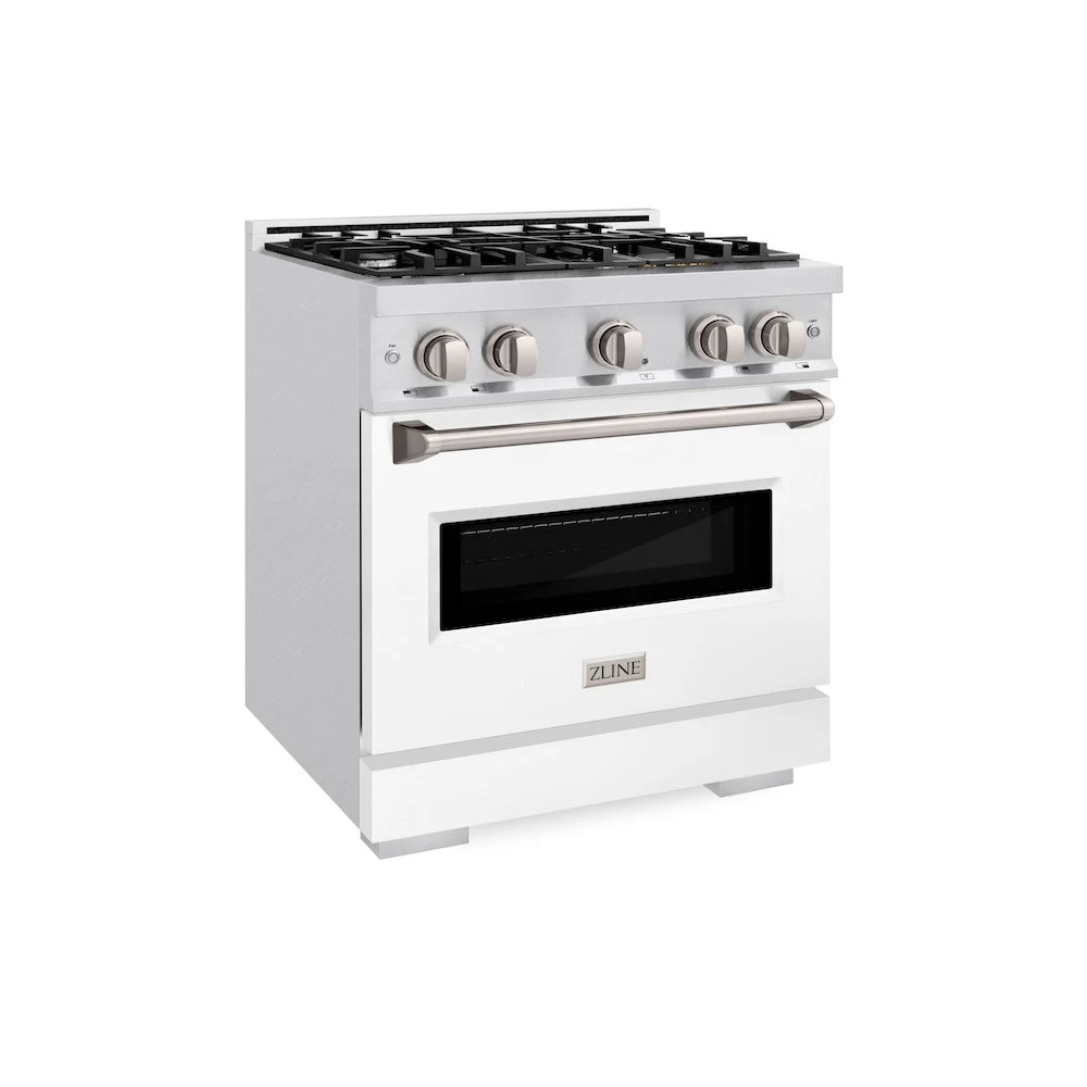 ZLINE 30 In. 4.2 Cu. Ft. Classic Gas Range With 4 Burner Cooktop And Convection Gas Oven In Satin Stainless Steel With White Matte Door (CGRS-WM-30)(Zline 30 Classic Gas Range Satin Stainless Steel White Matte Cgrs Wm 30) 1 ZLINE 30 In. 4.2 Cu. Ft. Classic Gas Range With 4 Burner Cooktop And Convection Gas Oven In Satin Stainless Steel With White Matte Door (CGRS-WM-30)(Zline 30 Classic Gas Range Satin Stainless Steel White Matte Cgrs Wm 30)