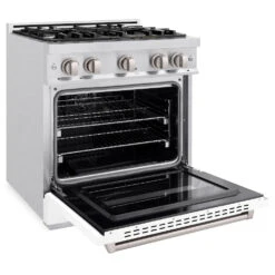 ZLINE 30 In. 4.2 Cu. Ft. Classic Gas Range With 4 Burner Cooktop And Convection Gas Oven In Satin Stainless Steel With White Matte Door (CGRS-WM-30)(Zline 30 Classic Gas Range Satin Stainless Steel White Matte Cgrs Wm 30) 19 ZLINE 30 In. 4.2 Cu. Ft. Classic Gas Range With 4 Burner Cooktop And Convection Gas Oven In Satin Stainless Steel With White Matte Door (CGRS-WM-30)(Zline 30 Classic Gas Range Satin Stainless Steel White Matte Cgrs Wm 30) -Induction Cooktop Store zline classic satin stainless steel gas range CGRS WM 30 main open