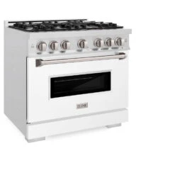 ZLINE 36 In. 5.2 Cu. Ft. Classic Gas Range With 6 Burner Cooktop And Convection Gas Oven In Satin Stainless Steel With White Matte Door (CGRS-WM-36)(Zline 36 Classic Gas Range Satin Stainless Steel White Matte Cgrs Wm 36) -Induction Cooktop Store zline classic satin stainless steel gas range CGRS WM 36 main