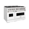 ZLINE 48 In. 6.7 Cu. Ft. Classic Double Oven Gas Range With 8 Burner Cooktop In Satin Stainless Steel With White Matte Doors (CGRS-WM-48)(Zline 48 Classic Gas Range Satin Stainless Steel White Matte Cgrs Wm 48)