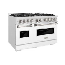 ZLINE 48 In. 6.7 Cu. Ft. Classic Double Oven Gas Range With 8 Burner Cooktop In Satin Stainless Steel With White Matte Doors (CGRS-WM-48)(Zline 48 Classic Gas Range Satin Stainless Steel White Matte Cgrs Wm 48)
