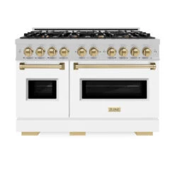 ZLINE Autograph Edition 48 In. 6.7 Cu. Ft. Classic Double Oven Gas Range With 8 Burner Cooktop In Satin Stainless Steel With White Matte Doors And Champagne Bronze Accents (CGRSZ-WM-48-CB)(Zline Autograph Edition 48 Classic Gas Range Satin Stainless Steel White Matte Champagne Bronze Cgrsz Wm 48 Cb) 16 ZLINE Autograph Edition 48 In. 6.7 Cu. Ft. Classic Double Oven Gas Range With 8 Burner Cooktop In Satin Stainless Steel With White Matte Doors And Champagne Bronze Accents (CGRSZ-WM-48-CB)(Zline Autograph Edition 48 Classic Gas Range Satin Stainless Steel White Matte Champagne Bronze Cgrsz Wm 48 Cb) -Induction Cooktop Store zline classic satin stainless steel gas range autograph edition champagne bronze CGRSZ WM 48 CB front
