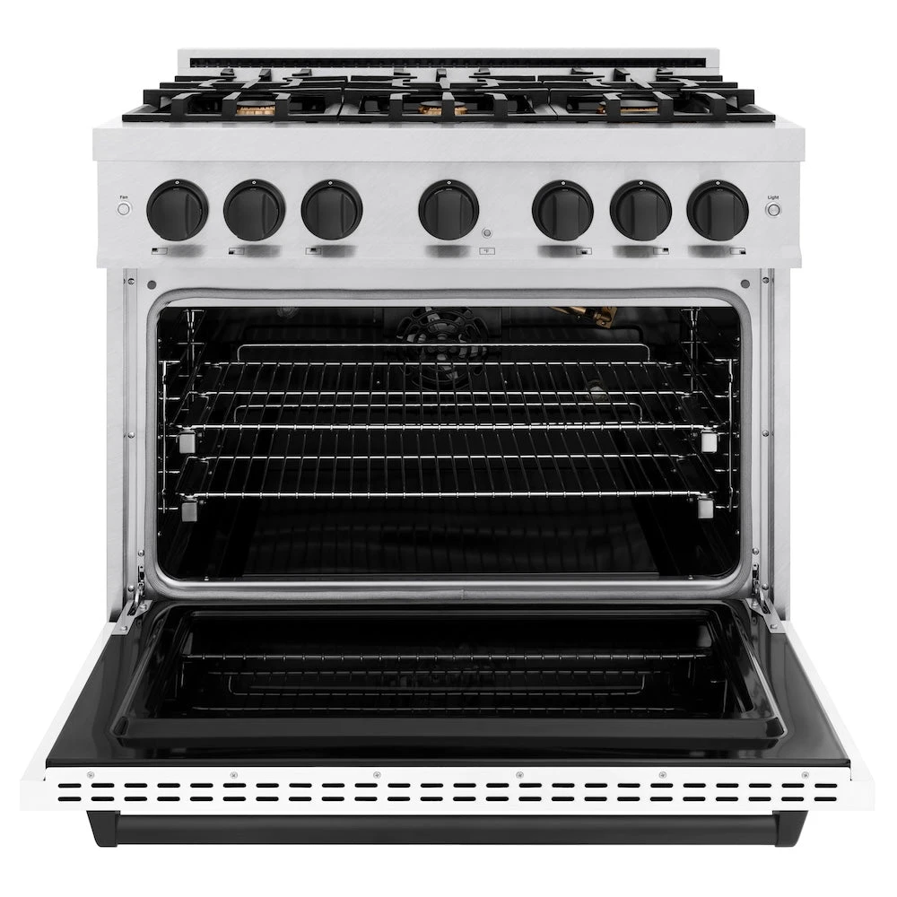ZLINE Autograph Edition 36 In. 5.2 Cu. Ft. Classic Gas Range With 6 Burner Cooktop And Convection Gas Oven In Satin Stainless Steel With White Matte Door And Matte Black Accents (CGRSZ-WM-36-MB)(Zline Autograph Edition 36 Classic Gas Range Satin Stainless Steel White Matte Matte Black Cgrsz Wm 36 Mb) 4 ZLINE Autograph Edition 36 In. 5.2 Cu. Ft. Classic Gas Range With 6 Burner Cooktop And Convection Gas Oven In Satin Stainless Steel With White Matte Door And Matte Black Accents (CGRSZ-WM-36-MB)(Zline Autograph Edition 36 Classic Gas Range Satin Stainless Steel White Matte Matte Black Cgrsz Wm 36 Mb) - Image 4