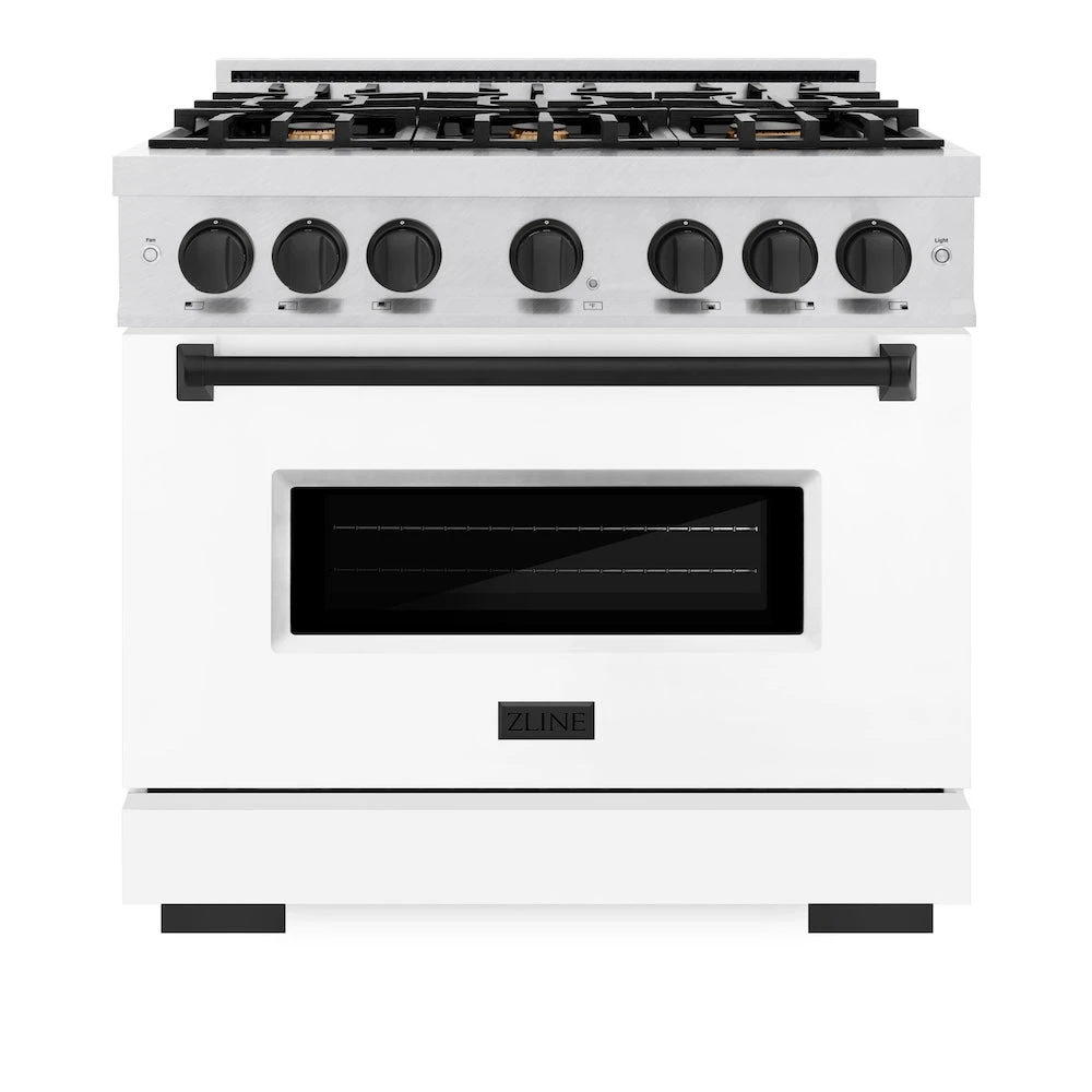 ZLINE Autograph Edition 36 In. 5.2 Cu. Ft. Classic Gas Range With 6 Burner Cooktop And Convection Gas Oven In Satin Stainless Steel With White Matte Door And Matte Black Accents (CGRSZ-WM-36-MB)(Zline Autograph Edition 36 Classic Gas Range Satin Stainless Steel White Matte Matte Black Cgrsz Wm 36 Mb) 3 ZLINE Autograph Edition 36 In. 5.2 Cu. Ft. Classic Gas Range With 6 Burner Cooktop And Convection Gas Oven In Satin Stainless Steel With White Matte Door And Matte Black Accents (CGRSZ-WM-36-MB)(Zline Autograph Edition 36 Classic Gas Range Satin Stainless Steel White Matte Matte Black Cgrsz Wm 36 Mb) - Image 3