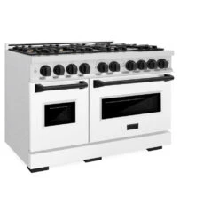 ZLINE Autograph Edition 48 In. 6.7 Cu. Ft. Classic Double Oven Gas Range With 8 Burner Cooktop In Satin Stainless Steel With White Matte Doors And Matte Black Accents (CGRSZ-WM-48-MB)(Zline Autograph Edition 48 Classic Gas Range Satin Stainless Steel White Matte Matte Black Cgrsz Wm 48 Mb) -Induction Cooktop Store zline classic satin stainless steel gas range autograph edition matte black CGRSZ WM 48 MB main