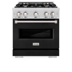 ZLINE 30 In. 4.2 Cu. Ft. Classic Dual Fuel Range With 4 Burner Gas Cooktop And Electric Convection Oven In Stainless Steel With Black Matte Door (CDR-BLM-30)(Zline 30 Classic Dual Fuel Range Stainless Steel Black Matte Cdr Blm 30) -Induction Cooktop Store zline classic stainless steel black matte door dual fuel range CDR BLM 30 front