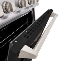 ZLINE 30 In. 4.2 Cu. Ft. Classic Dual Fuel Range With 4 Burner Gas Cooktop And Electric Convection Oven In Stainless Steel With Black Matte Door (CDR-BLM-30)(Zline 30 Classic Dual Fuel Range Stainless Steel Black Matte Cdr Blm 30) -Induction Cooktop Store zline classic stainless steel black matte door duel fuel range CDR BLM 30 door detail