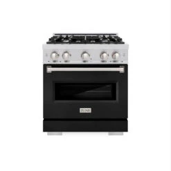 ZLINE 30 In. 4.2 Cu. Ft. Classic Gas Range With 4 Burner Cooktop And Convection Gas Oven In Stainless Steel With Black Matte Door (CGR-BLM-30)(Zline 30 Classic Gas Range Stainless Steel Black Matte Cgr Blm 30) -Induction Cooktop Store zline classic stainless steel black matte door gas range CGR BLM 30 front hero