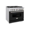 ZLINE 36 In. 5.2 Cu. Ft. Classic Gas Range With 6 Burner Cooktop And Convection Gas Oven In Stainless Steel With Black Matte Door (CGR-BLM-36)(Zline 36 Classic Gas Range Stainless Steel Black Matte Cgr Blm 36)