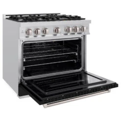 ZLINE 36 In. 5.2 Cu. Ft. Classic Gas Range With 6 Burner Cooktop And Convection Gas Oven In Stainless Steel With Black Matte Door (CGR-BLM-36)(Zline 36 Classic Gas Range Stainless Steel Black Matte Cgr Blm 36) -Induction Cooktop Store zline classic stainless steel black matte gas range CGR BLM 36 main open